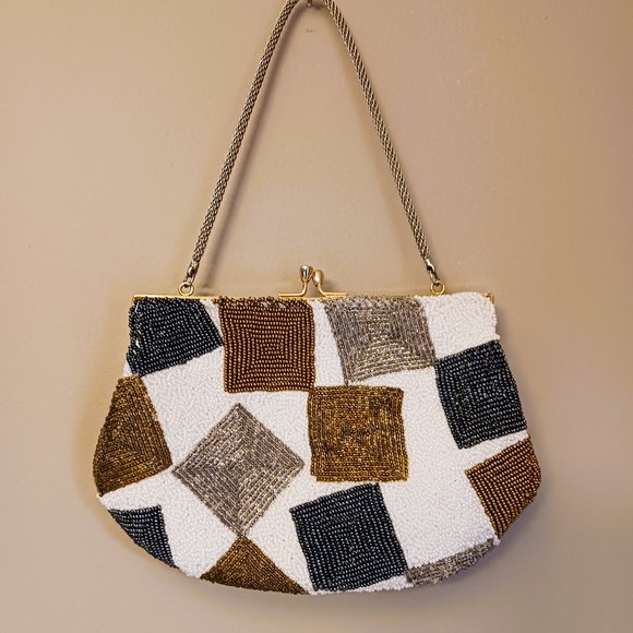 Du-Val Handbags - Vintage 1950s ART DECO glass beads evening bag purse DU-VAL Hong Kong EUC